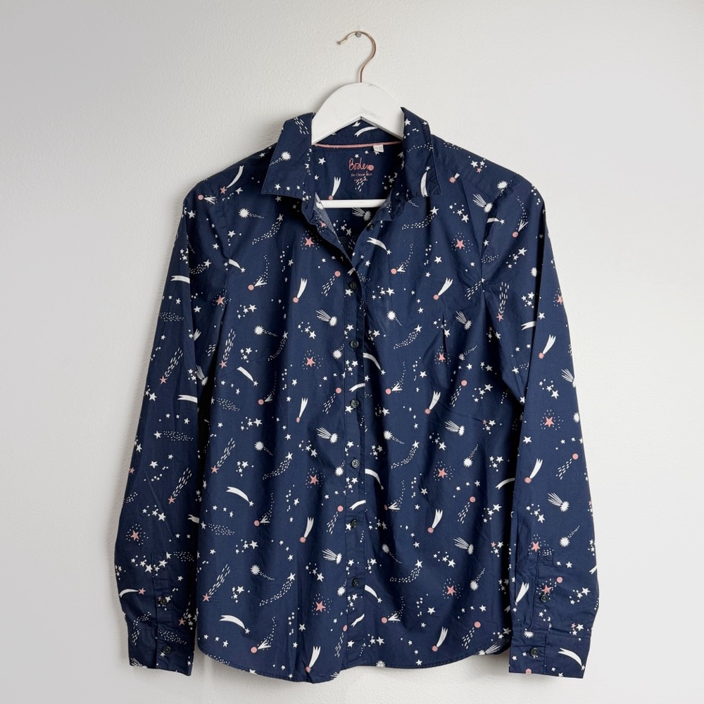 BODEN The Classic Shirt Button Down Top Navy Cosmic Shooting Star Print (10 US) - Picture 3 of 8
